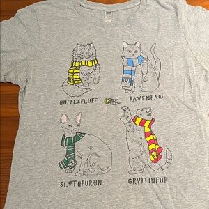 Harry Potter Cats of Hogwarts Gray T-Shirt by Next Level